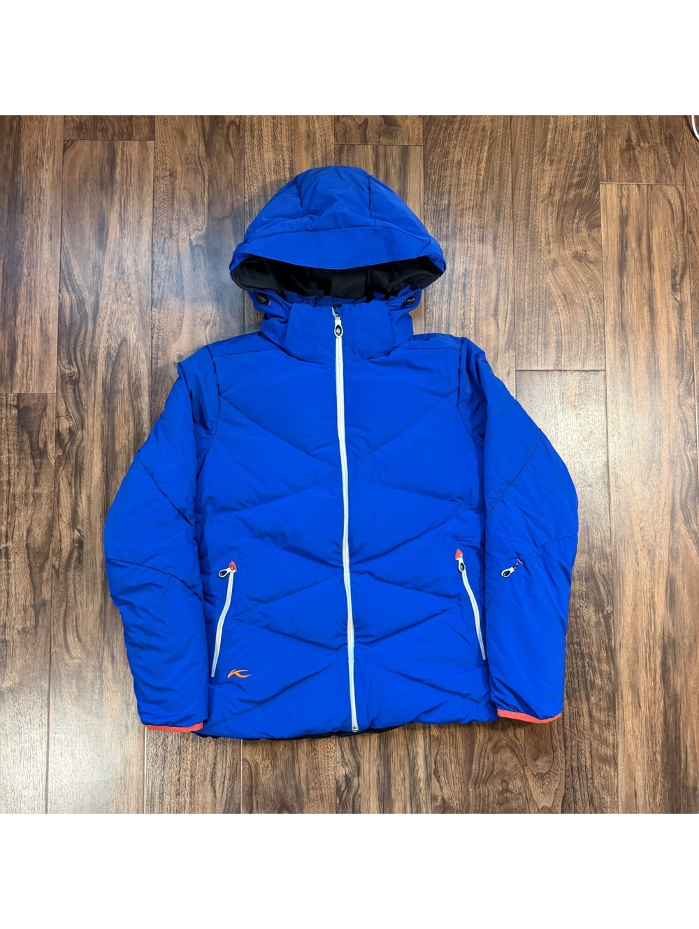 Kjus Down Ski Jacket RECCO Hooded Puffer Coat Blue Size 40 L Winter Parka